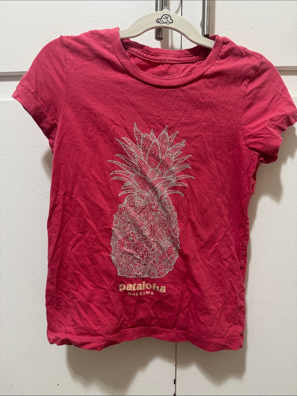 Patagonia Hot Pink Tee with White Pineapple Graphic